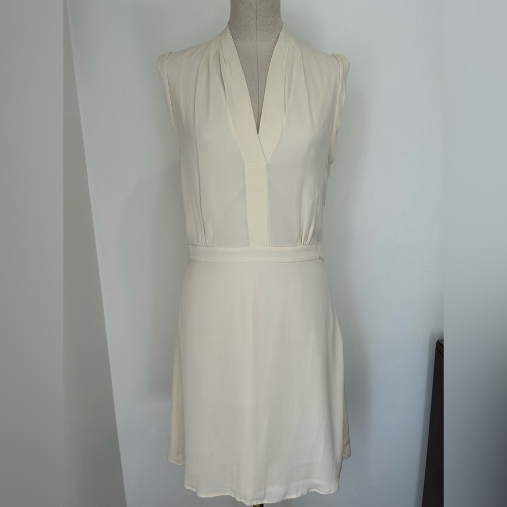 THEORY - Silk V-Neck Mini Ivory Dress Size 4